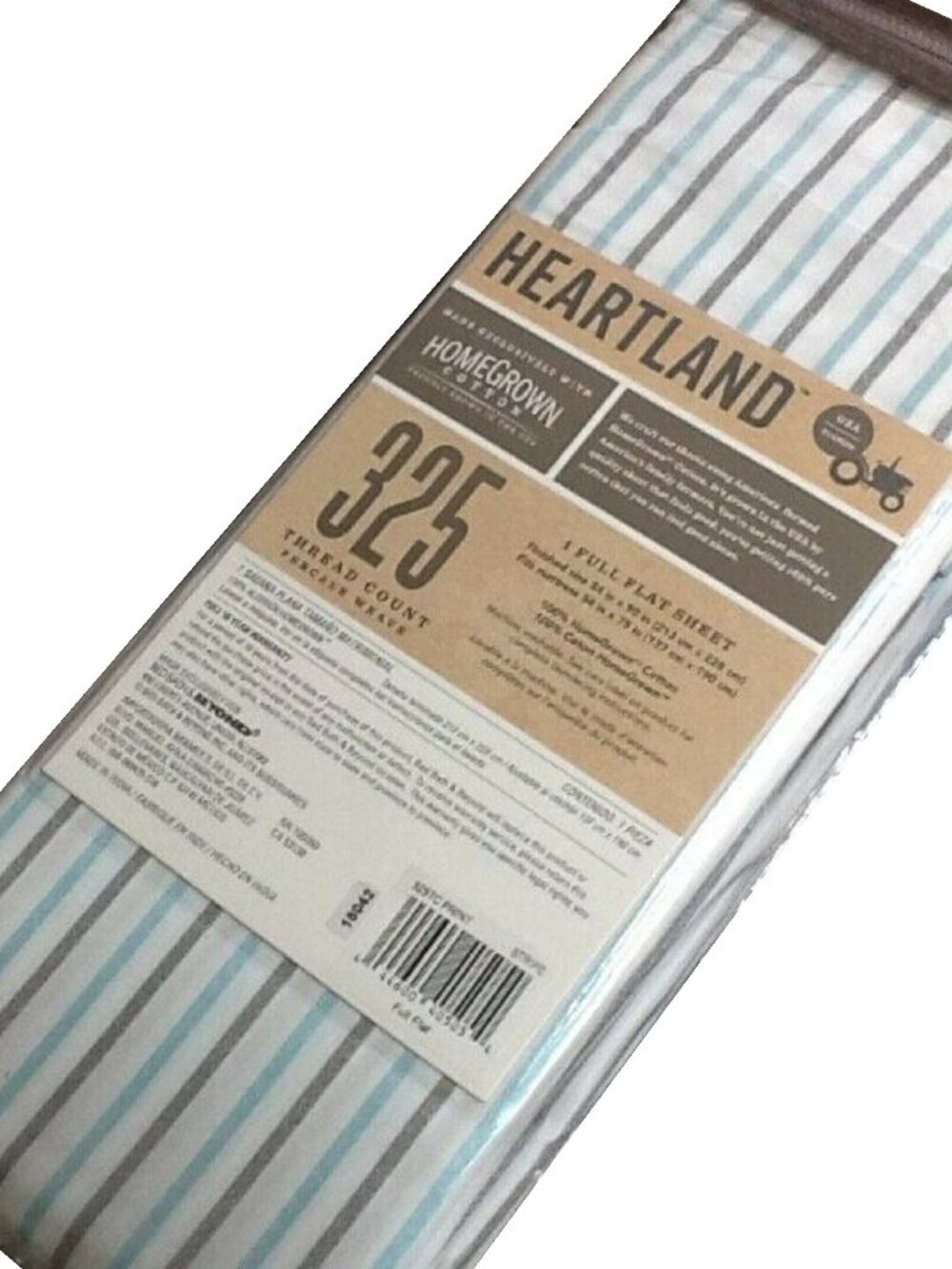 new STRIPE Heartland 325 Thread Count 100% Cotton Percale-Weave FULL Flat Sheet - Picture 3 of 5